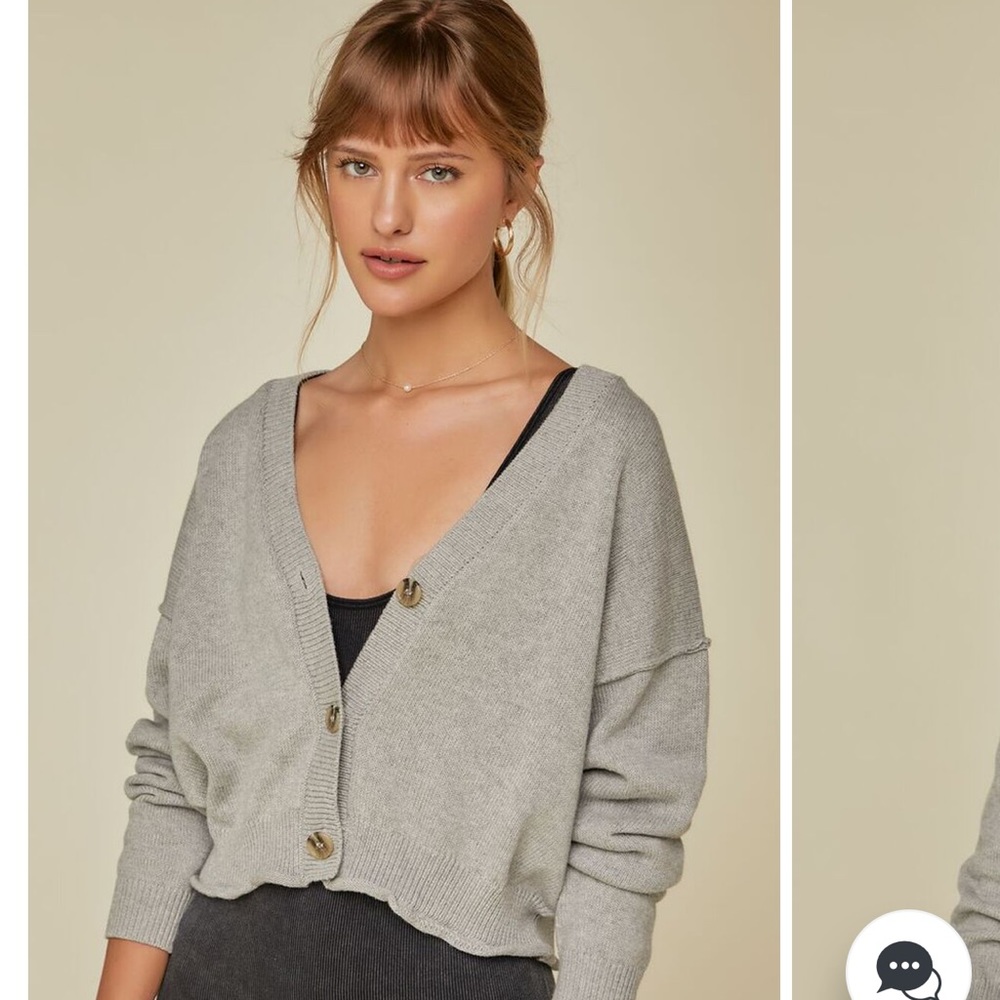 Forever 21 Drop Long Sleeve Cardigan Button Up Sweater Heather Gray Size Large